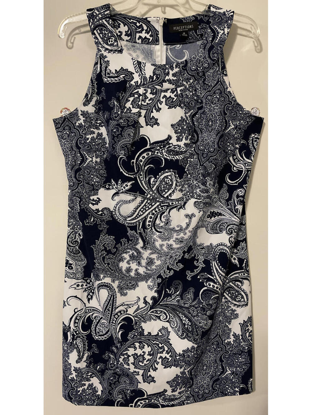 Perceptions New York Women Size 14 Blue Floral Sleeveless Knee Length Dress!M978